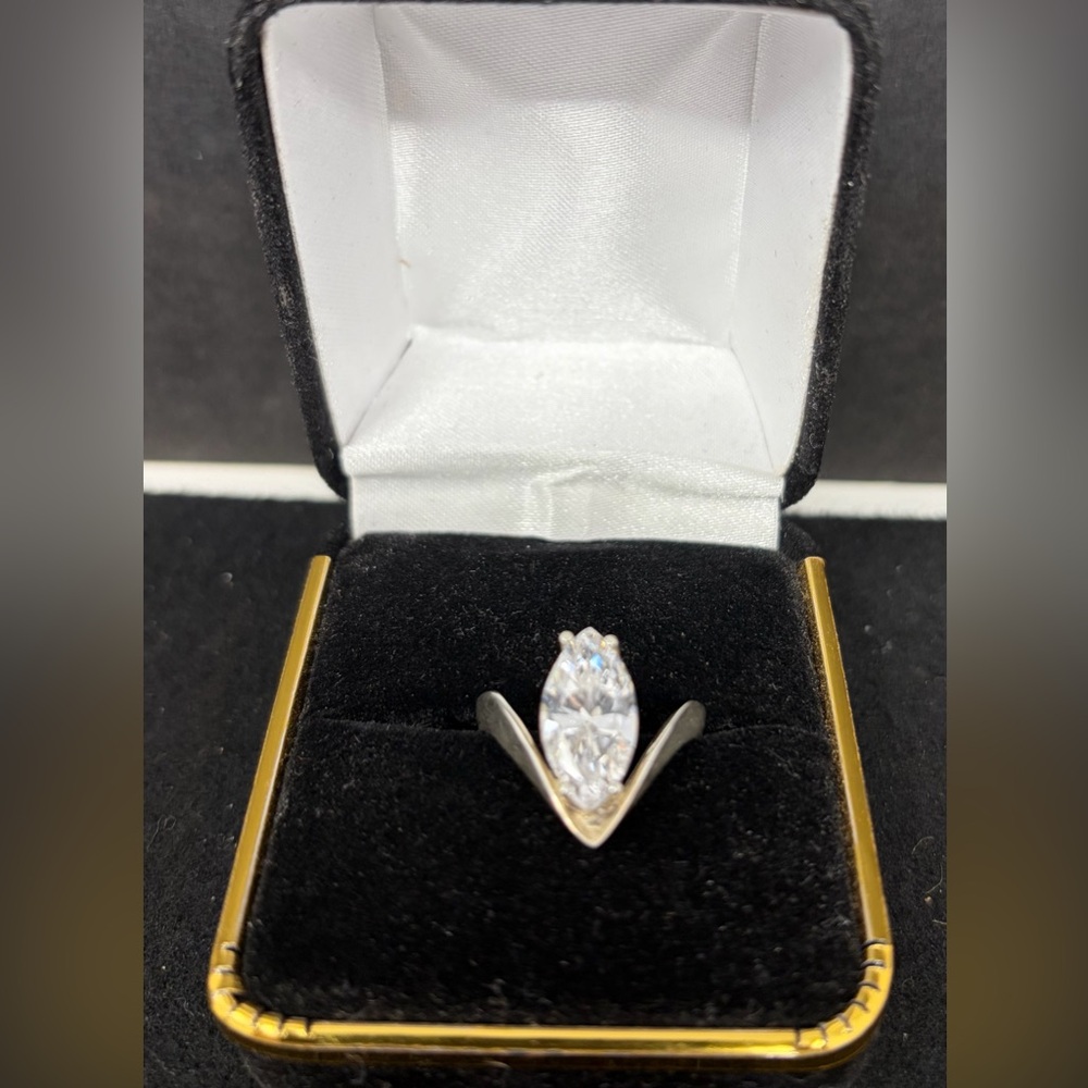 Sterling Silver Marquise Clear Cocktail Ring | Size 7